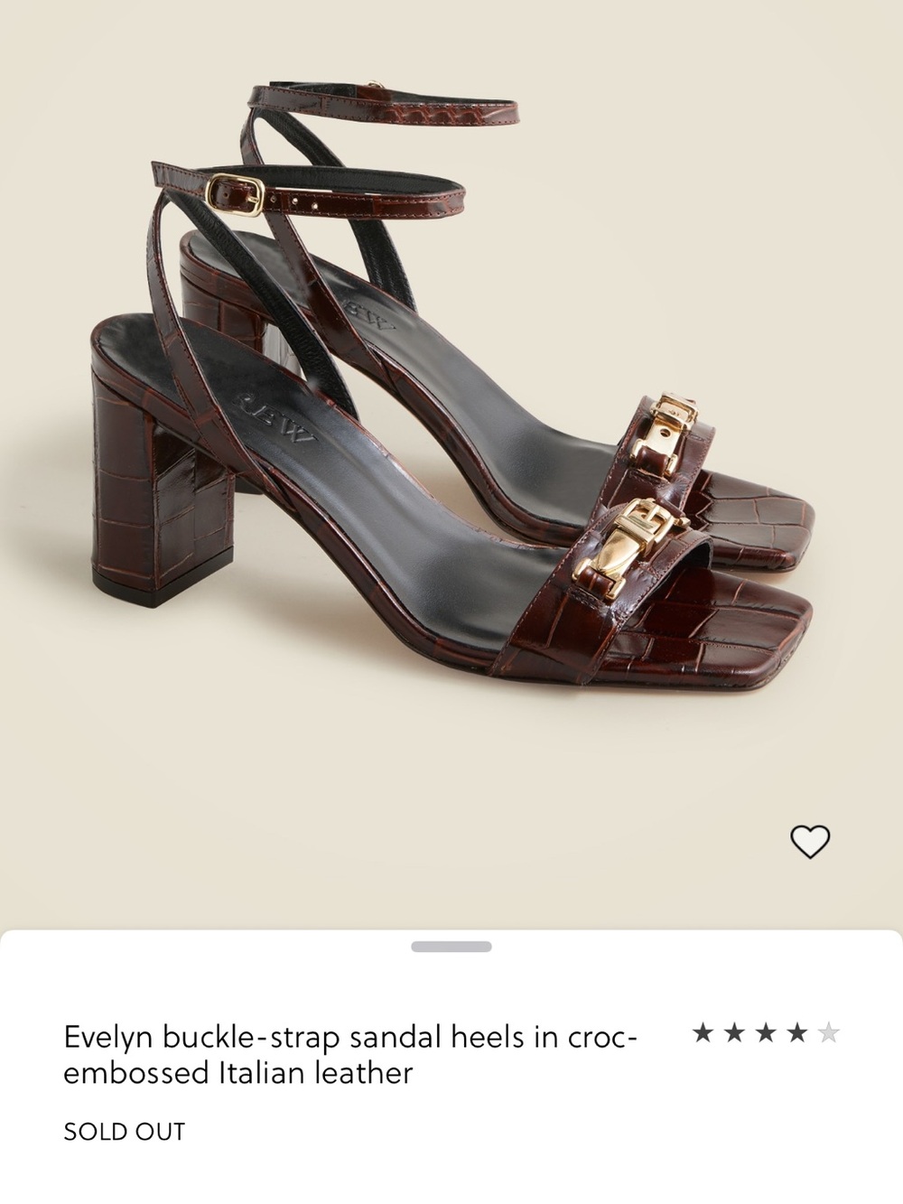 J. Crew Evelyn buckle-strap sandal heels in croc-embossed Italian leather